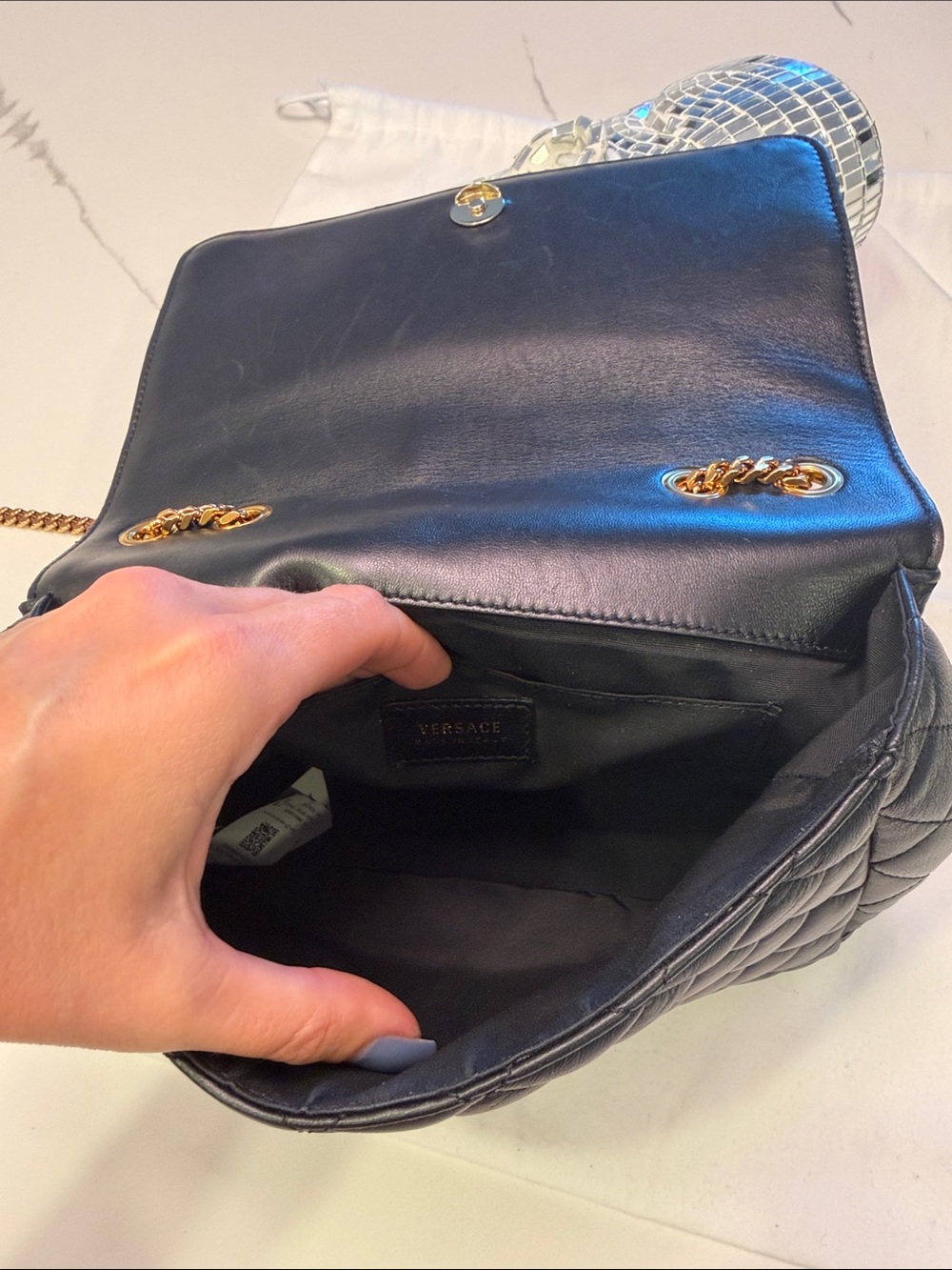 Versace Black Quilted Leather Crossbody with Gold Medallion and Chain - Picture 4 of 14